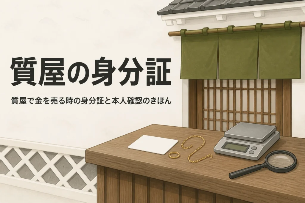 質屋で金を売る時の身分証と本人確認を表したアイキャッチ