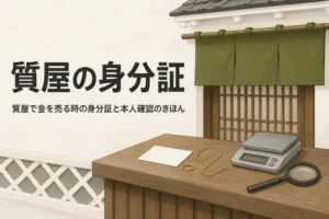 質屋で金を売る時の身分証と本人確認を表したアイキャッチ
