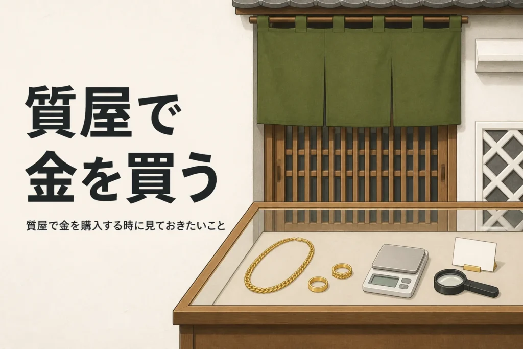 質屋で金を購入する時の注意を表したアイキャッチ