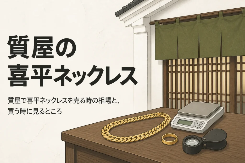 質屋で喜平ネックレスを売る・買う時のポイントを表したアイキャッチ