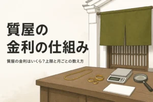 質屋の金利の上限と計算方法を表したアイキャッチ
