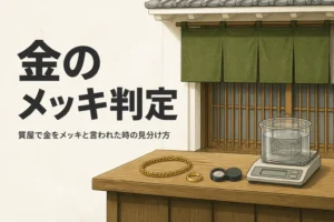 質屋で金をメッキと言われた時の見分け方を表したアイキャッチ