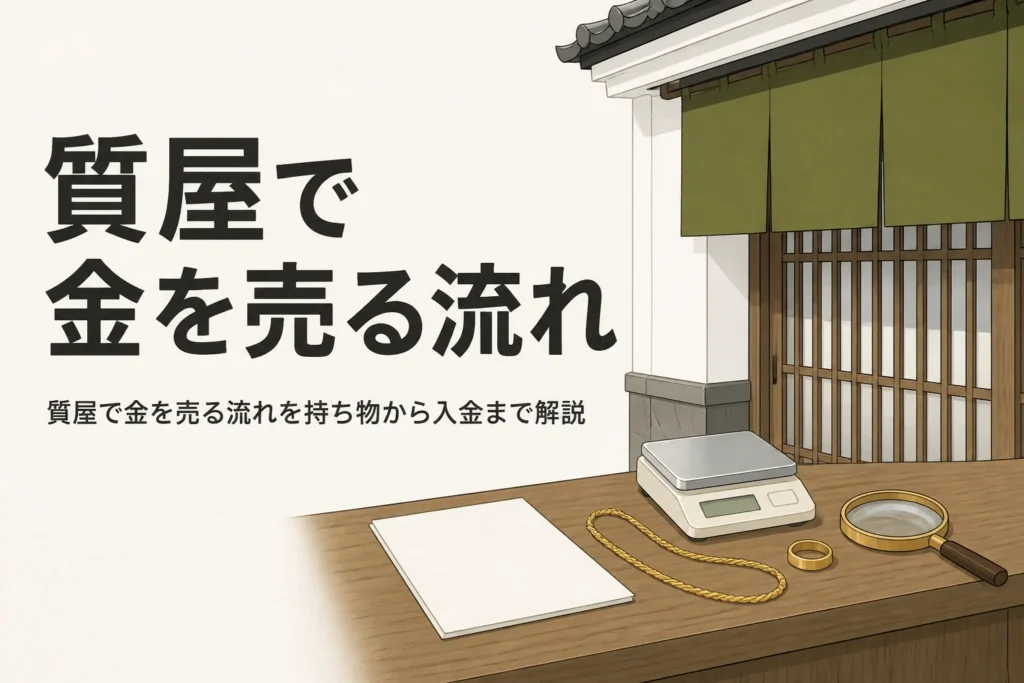初めて質屋で金を売る流れを表したアイキャッチ