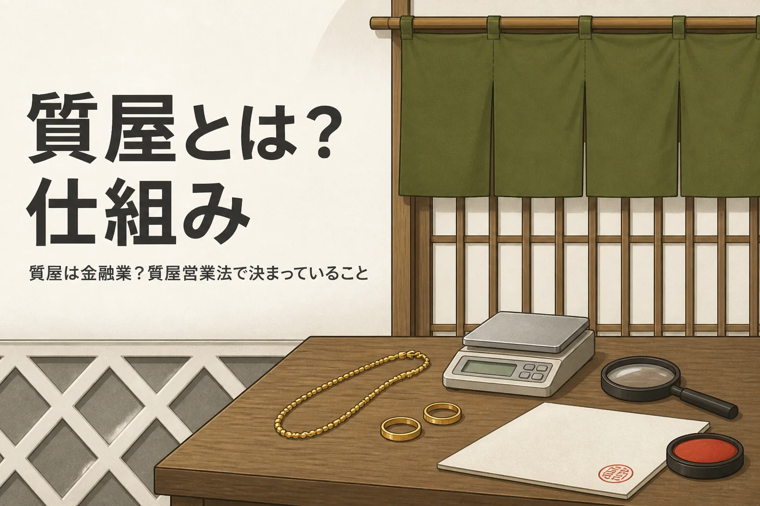 質屋の仕組みと質屋営業法を表したアイキャッチ