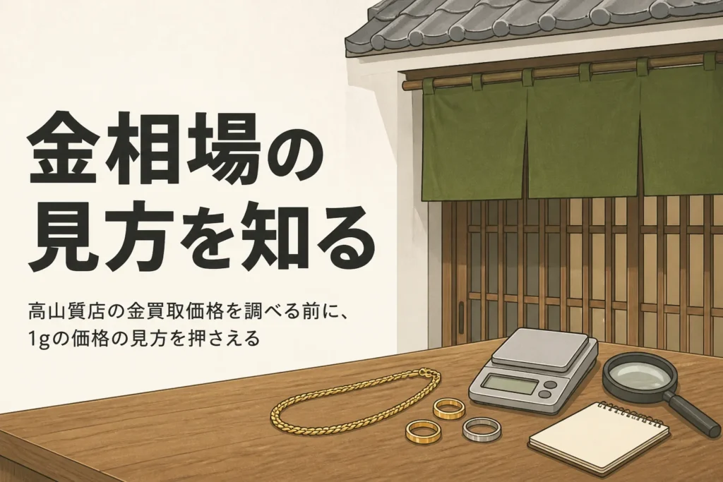 高山質店の金買取価格を調べる前に知っておきたい金相場の見方を表したアイキャッチ