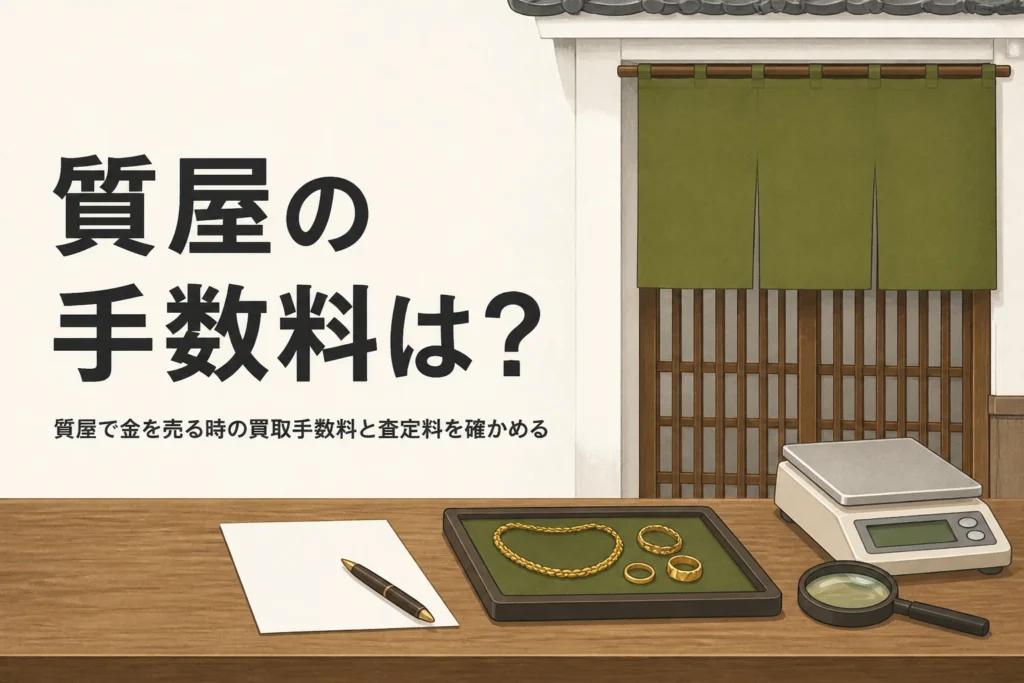質屋で金を売る時の買取手数料と査定料を表したアイキャッチ