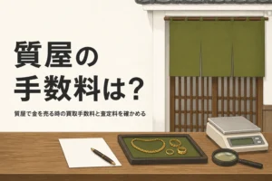 質屋で金を売る時の買取手数料と査定料を表したアイキャッチ