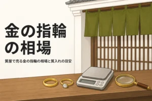 質屋で金の指輪を売る時の相場と質入れの目安を表したアイキャッチ