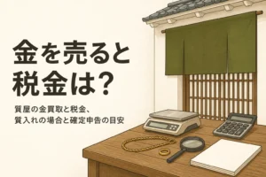 質屋の金買取と税金のイメージのイラスト