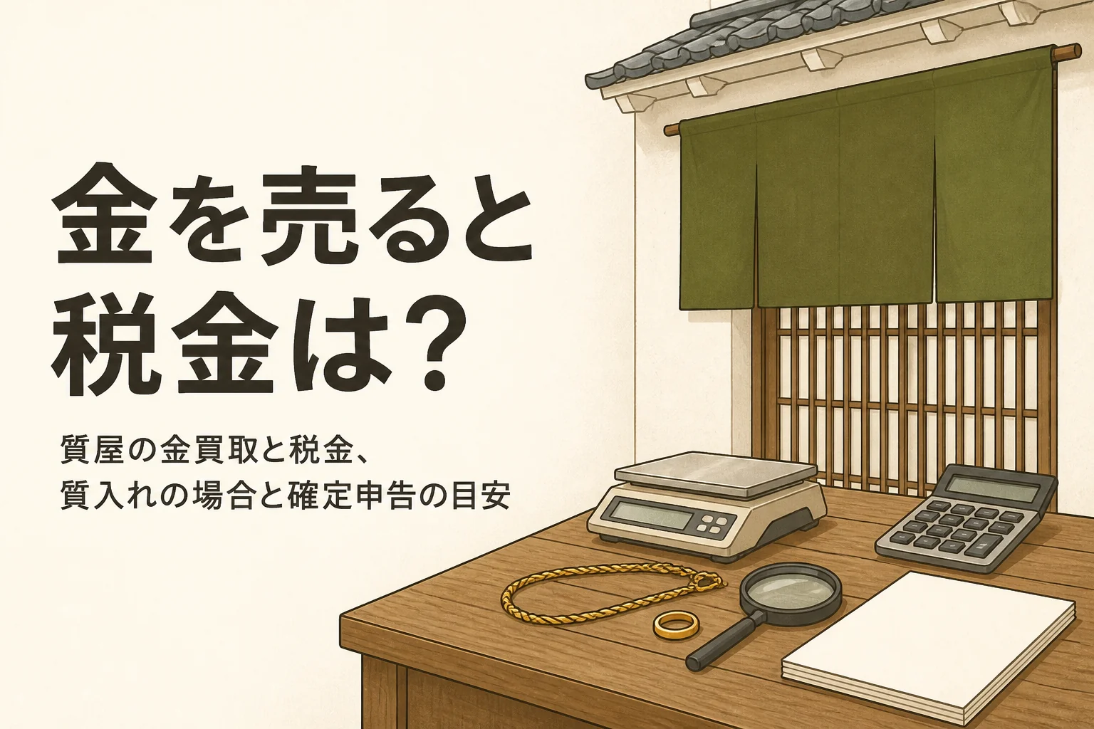 質屋の金買取と税金のイメージのイラスト